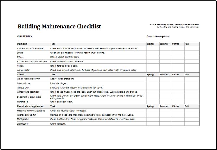 Building Maintenance Worksheet Template