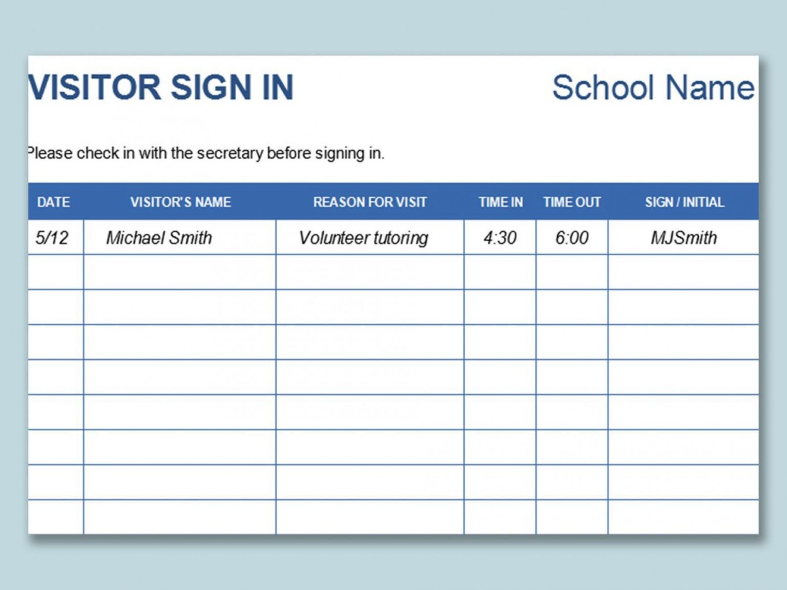 Building Visitor Sign in Sheet Template Sample