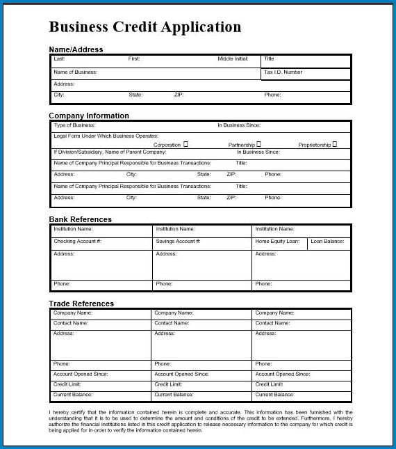 Business Credit Application Form Sample