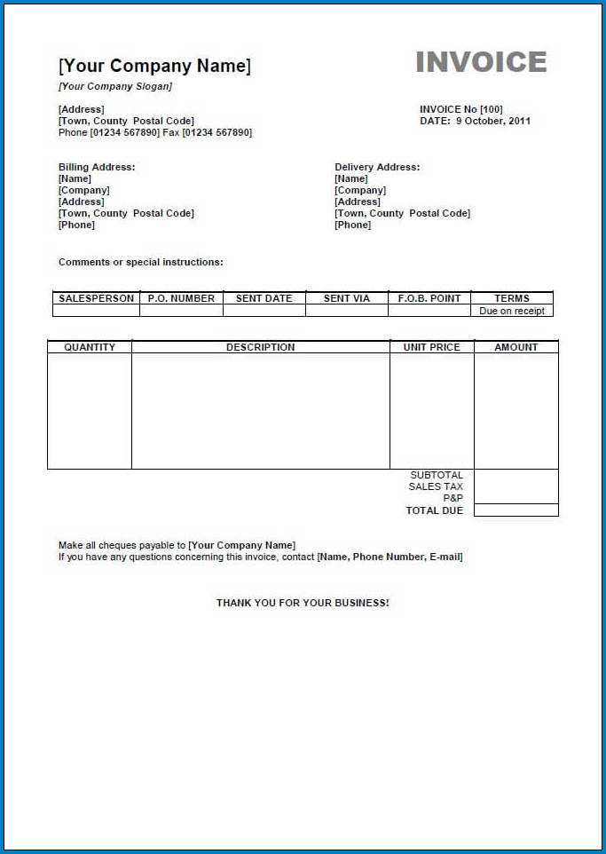 Business Invoice Template Example