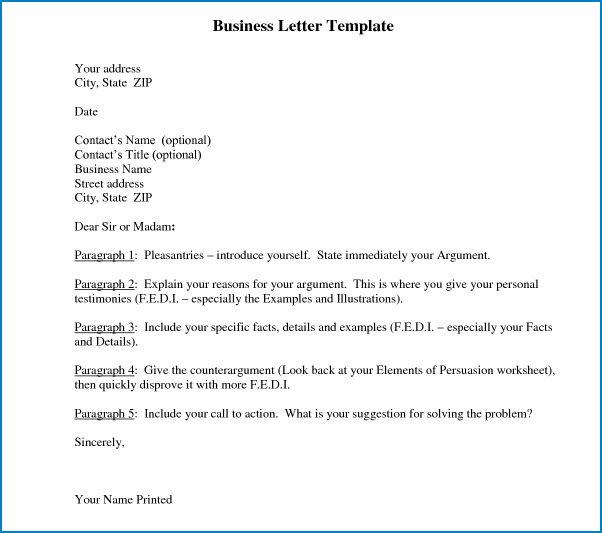 Business Letter Template Word Sample