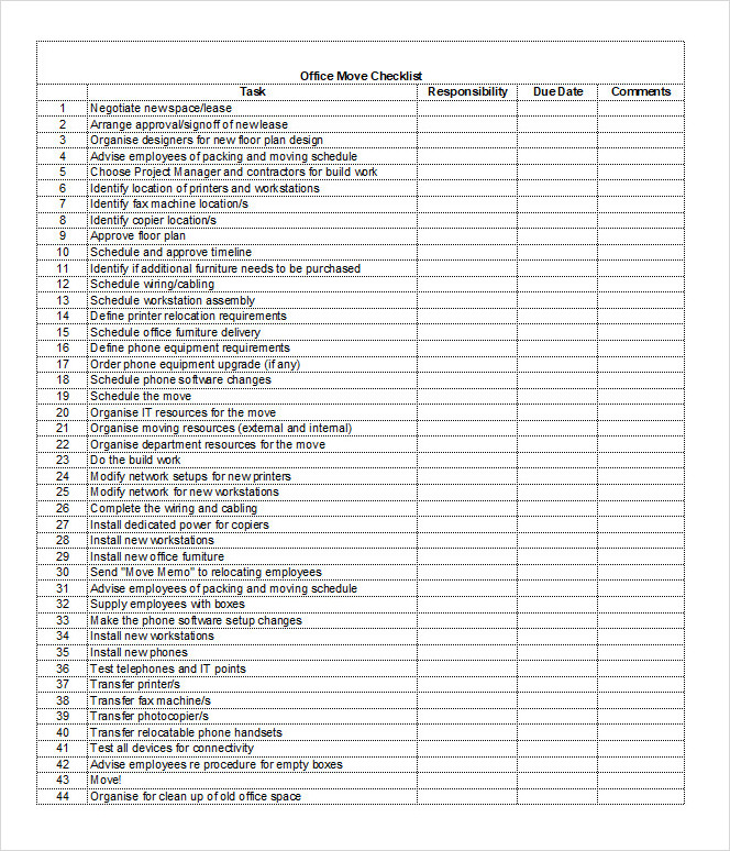 Business Moving Checklist Template