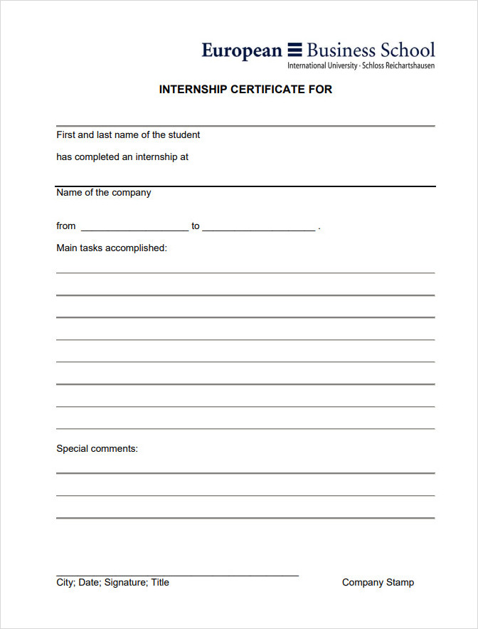 Business School Internship Certificate Template