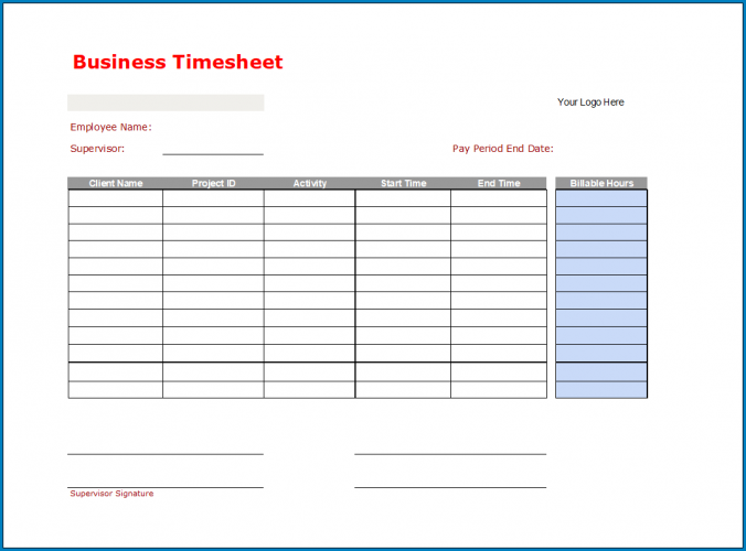 √ Free Printable Business Timesheet Template