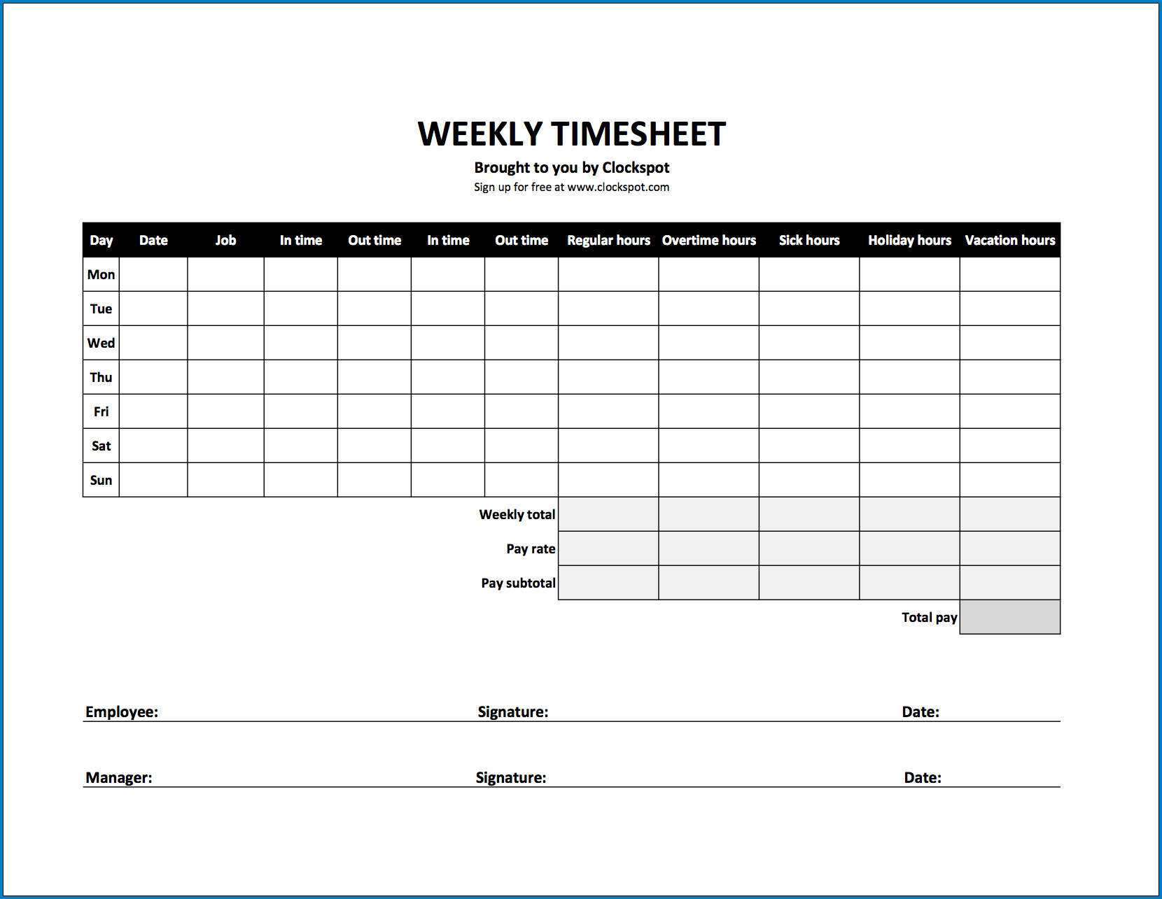 Business Timesheet Template Example