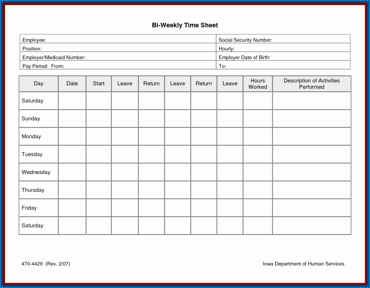 Business Timesheet Template Sample