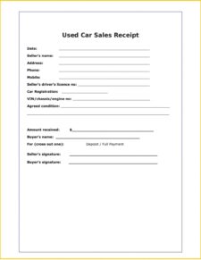 Car Private Sale Receipt Template Sample | Templateral