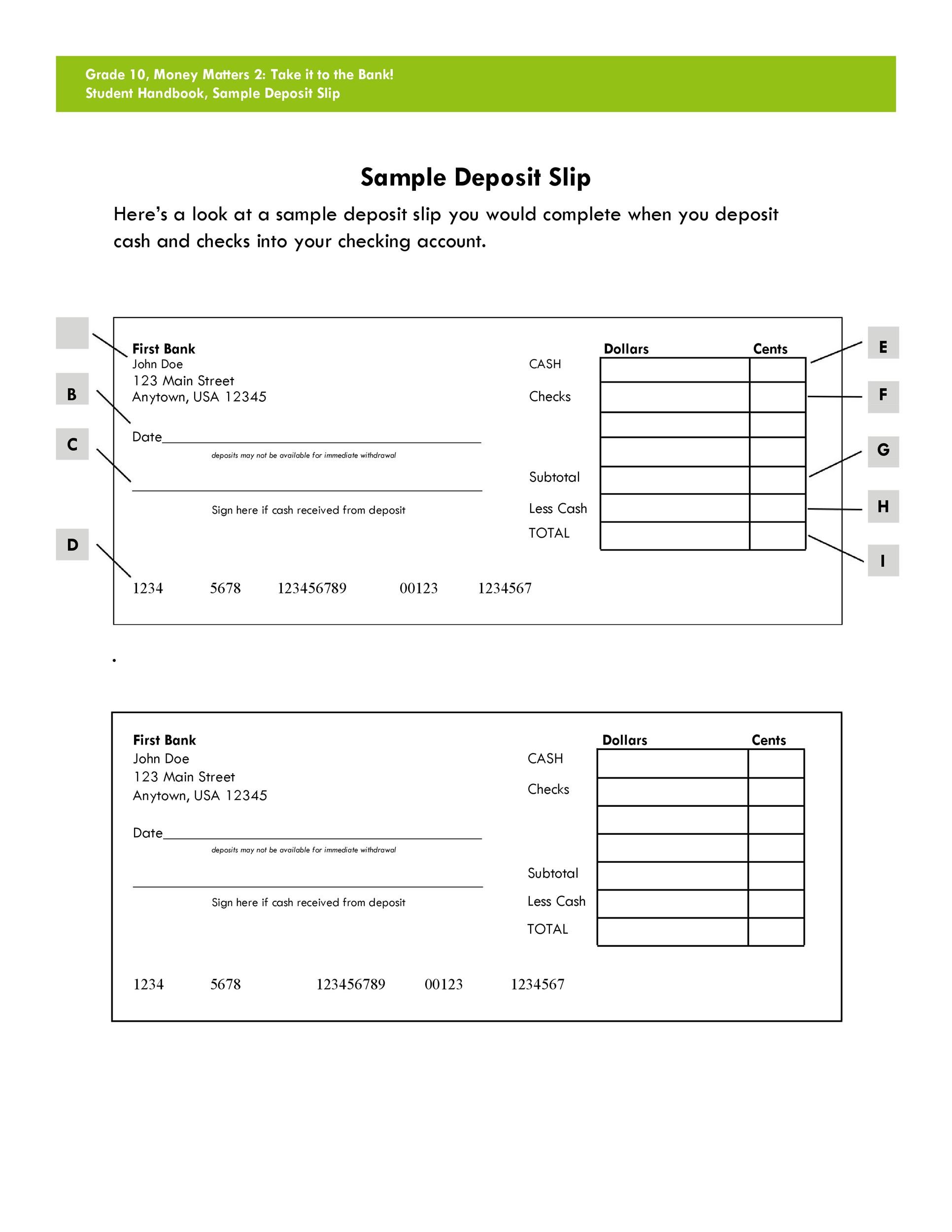 Cash Deposit Ticket Template