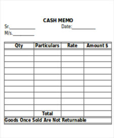 Cash Memo Format Template | Templateral