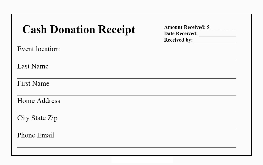 Cash Or Funds Donation Receipt Template Example