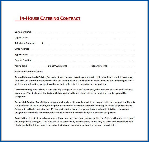 Catering Contract For An Event Example