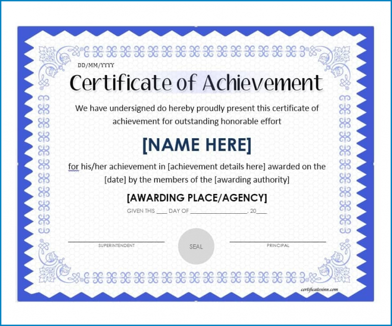 √ Free Printable Certificate Of Achievement Template