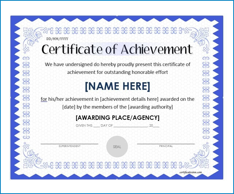 Certificate Of Achievement Template Example