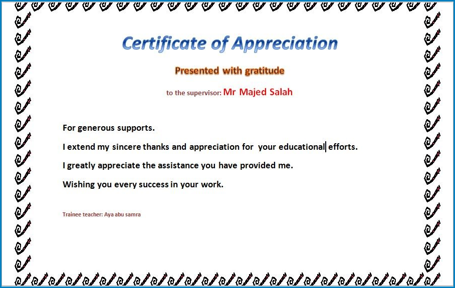 Certificate Of Appreciation Template Example