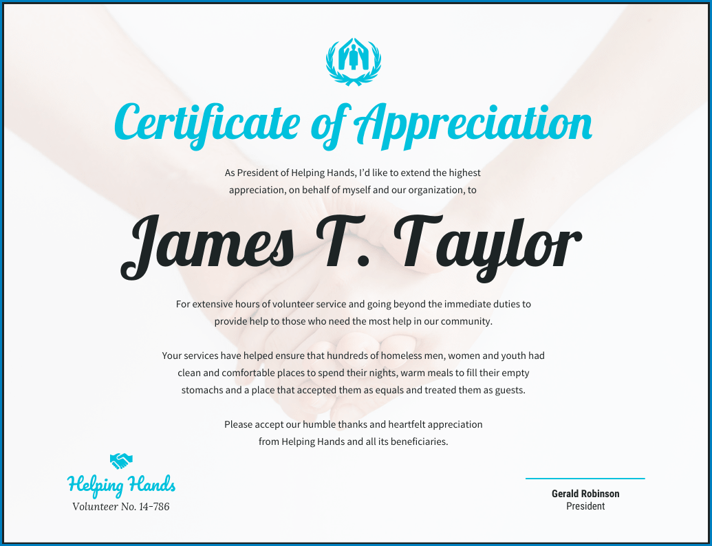 Certificate Of Appreciation Template Sample