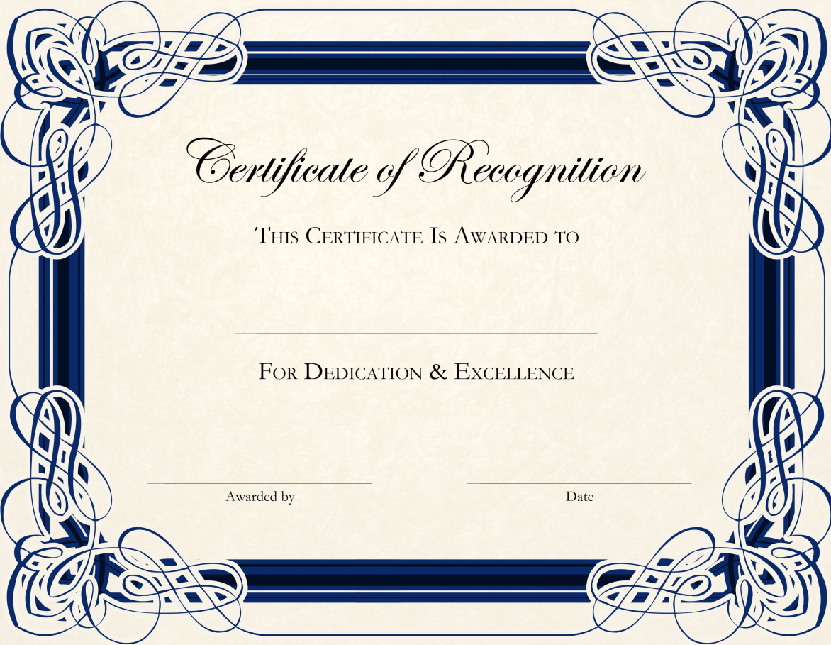 Certificate Of Recognition Template Sample