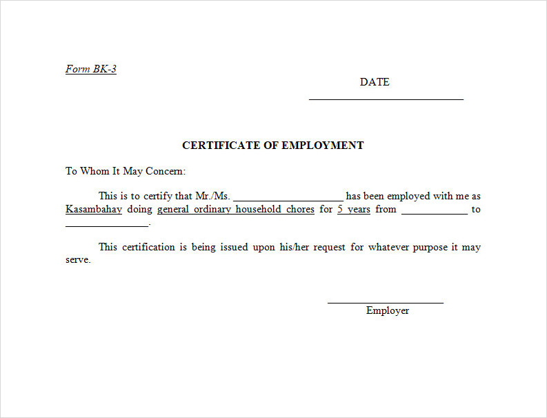 Certificate of Employment Template