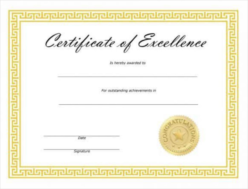 Certificate of Excellence Template for Outstanding Achievements