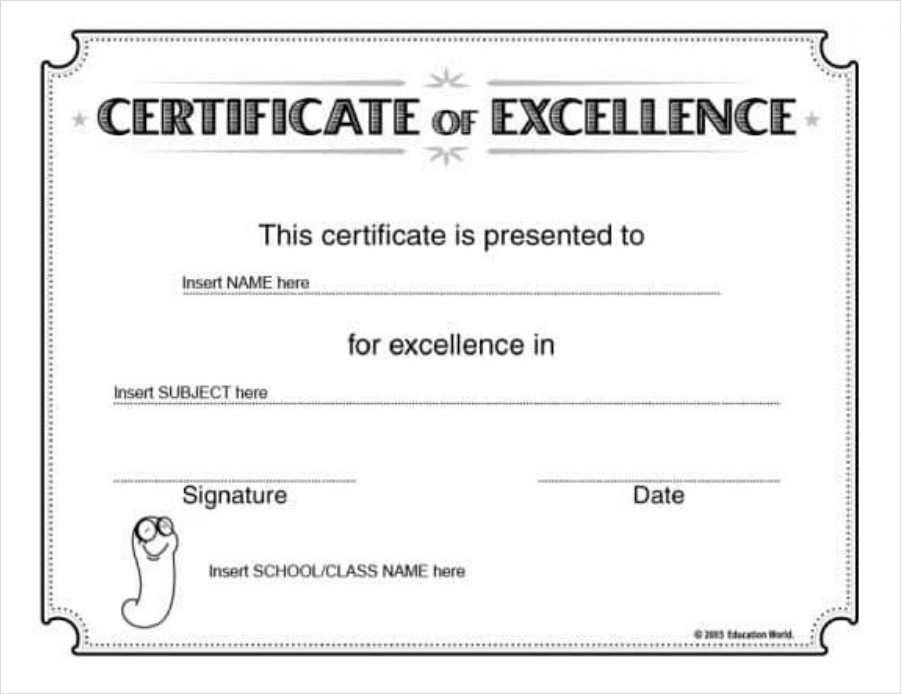 Certificate of Excellence Template from School