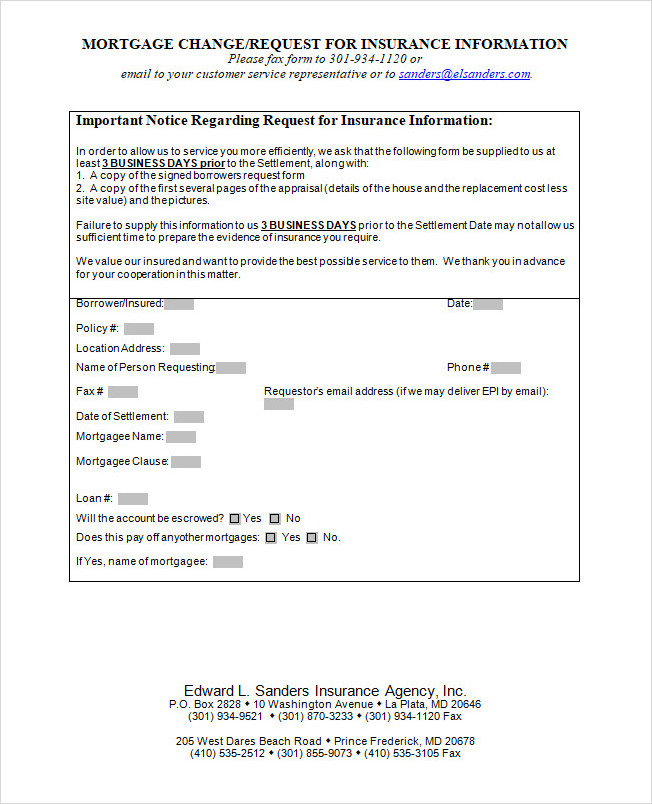 Certificate of Insurance Request Form