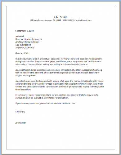 Character Letter Of Recommendation Template Templateral 9201