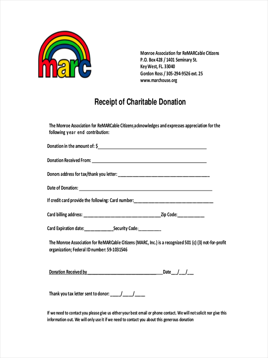 Charitable Contributions Receipt Template Example