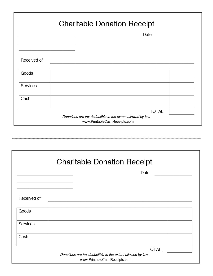 Charitable Contributions Receipt Template Sample