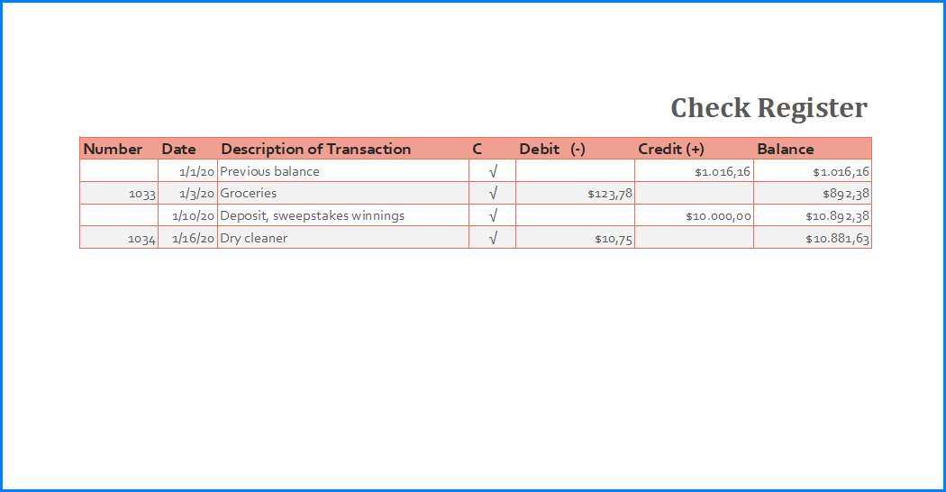 Free Check Register Template Excel