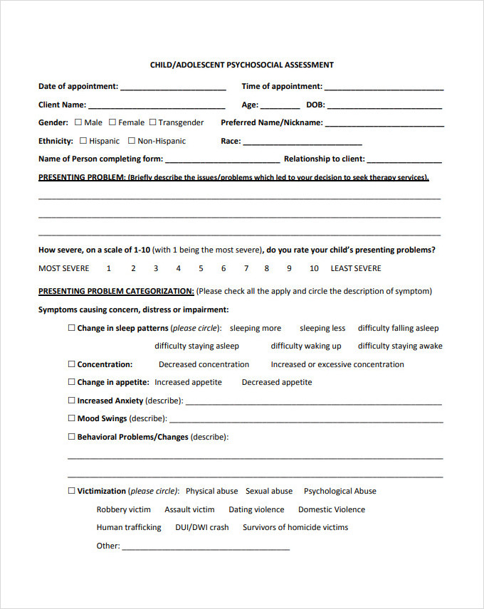 Child Adolescent Psychosocial Assessment Template