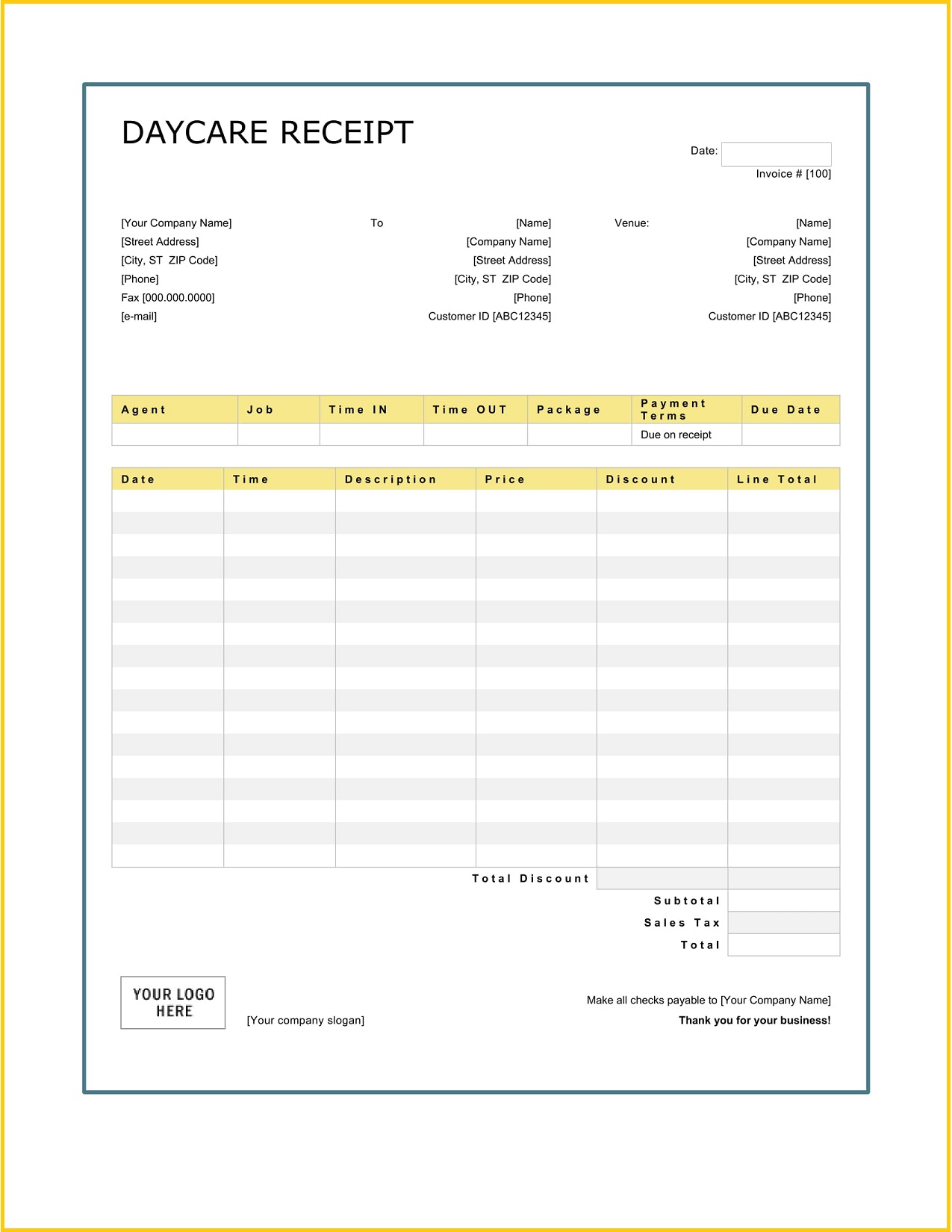 Childcare Receipt Template Example