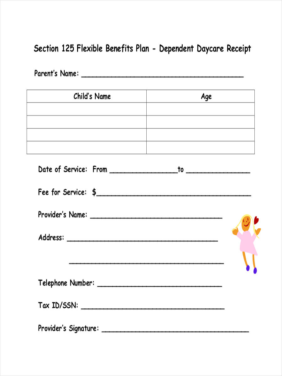 Childcare Receipt Template Sample