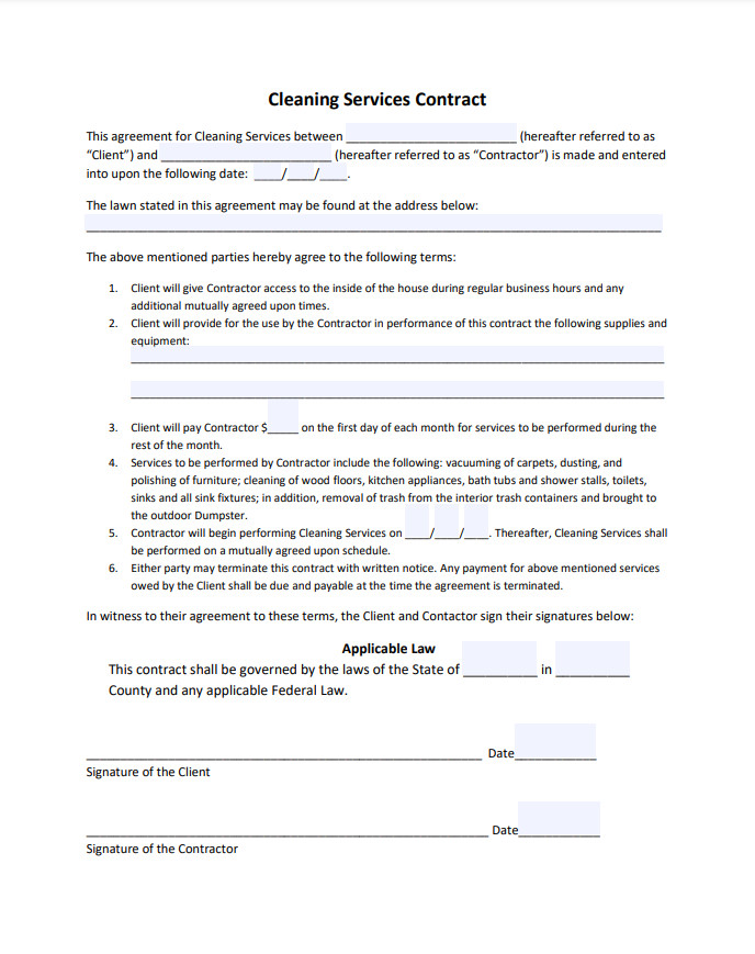 Cleaning Services Contract Template