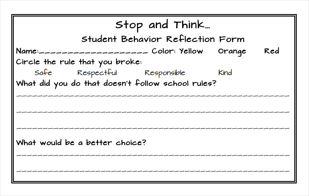 Clip Chart Behavior Reflection Sheet