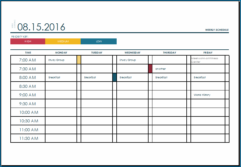 College Schedule Template Example