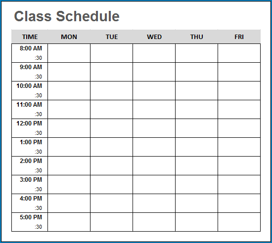 College Schedule Template Sample