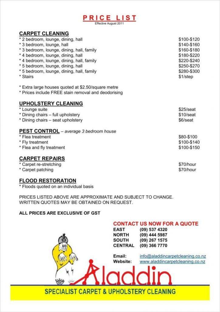 Commercial Cleaning Services Price List Template Example