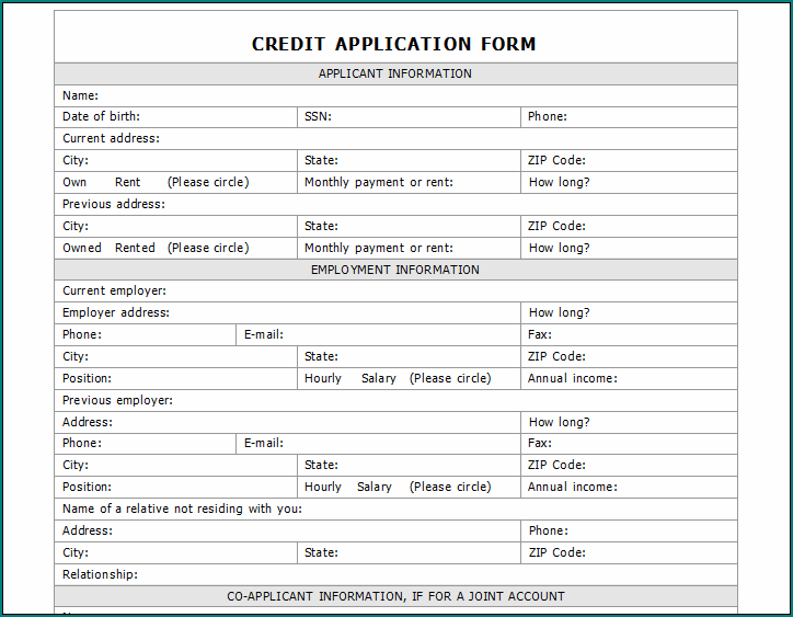 Commercial Credit Application Form