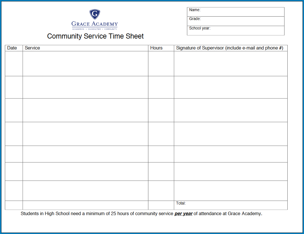 Community Service Timesheet Template Sample