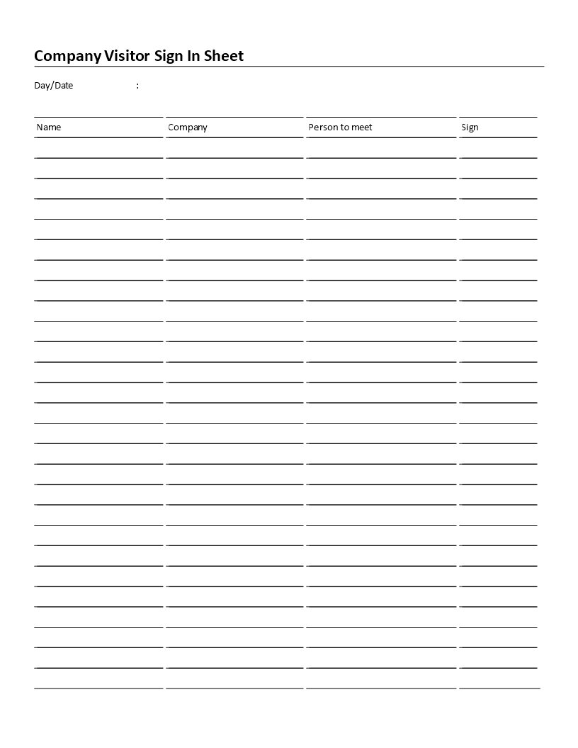 Company Visitor Sign in Sheet Template Example