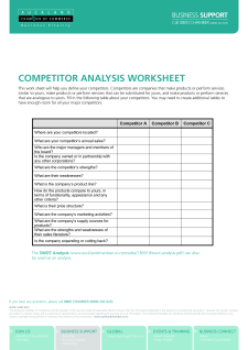 Competitor Analysis Worksheet Using SWOT Sample