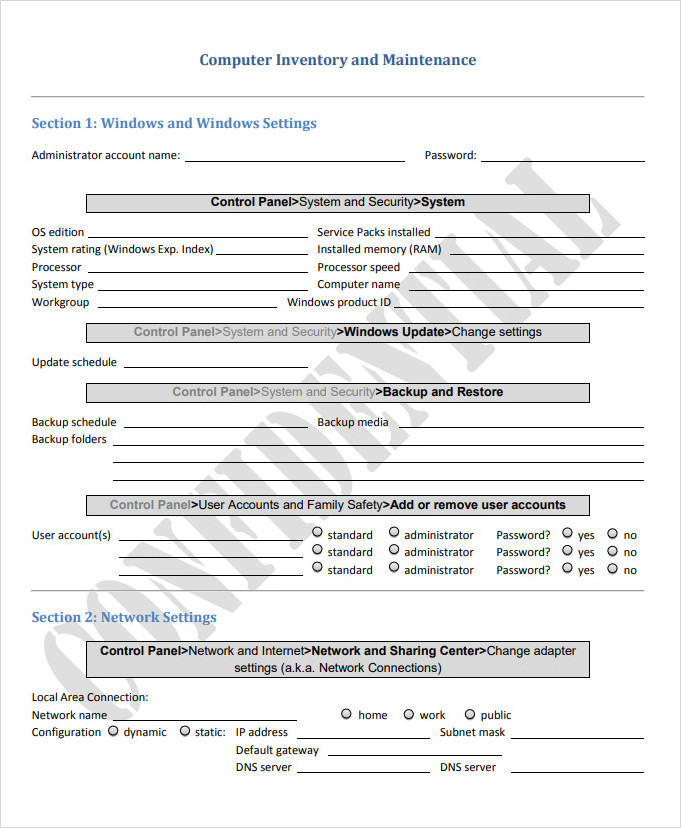 Computer Inventory and Maintenance Template