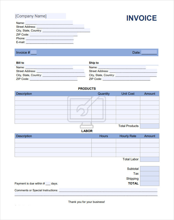 Computer Repair Invoice Template