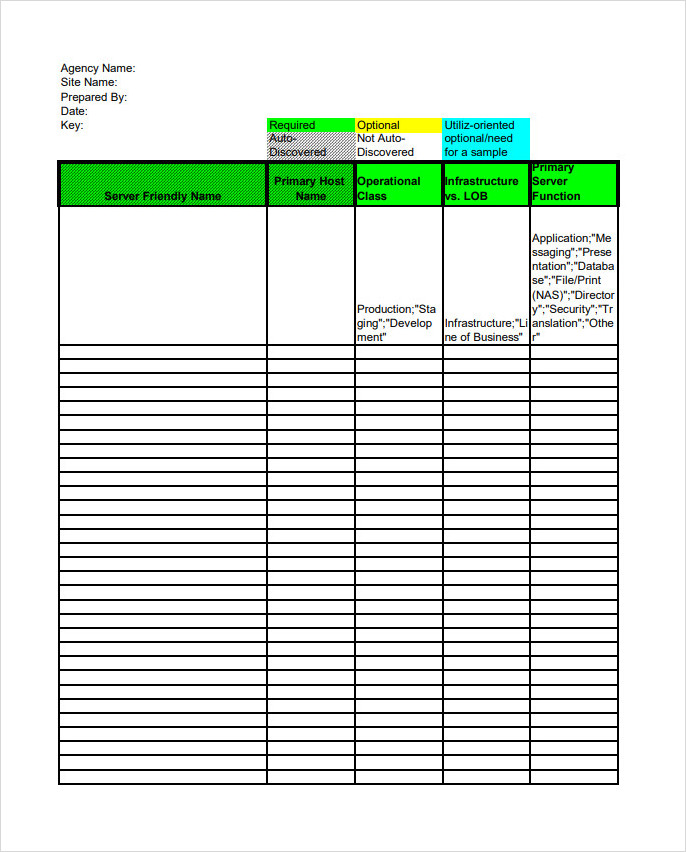 Computer Server Maintenance Application Inventory Template