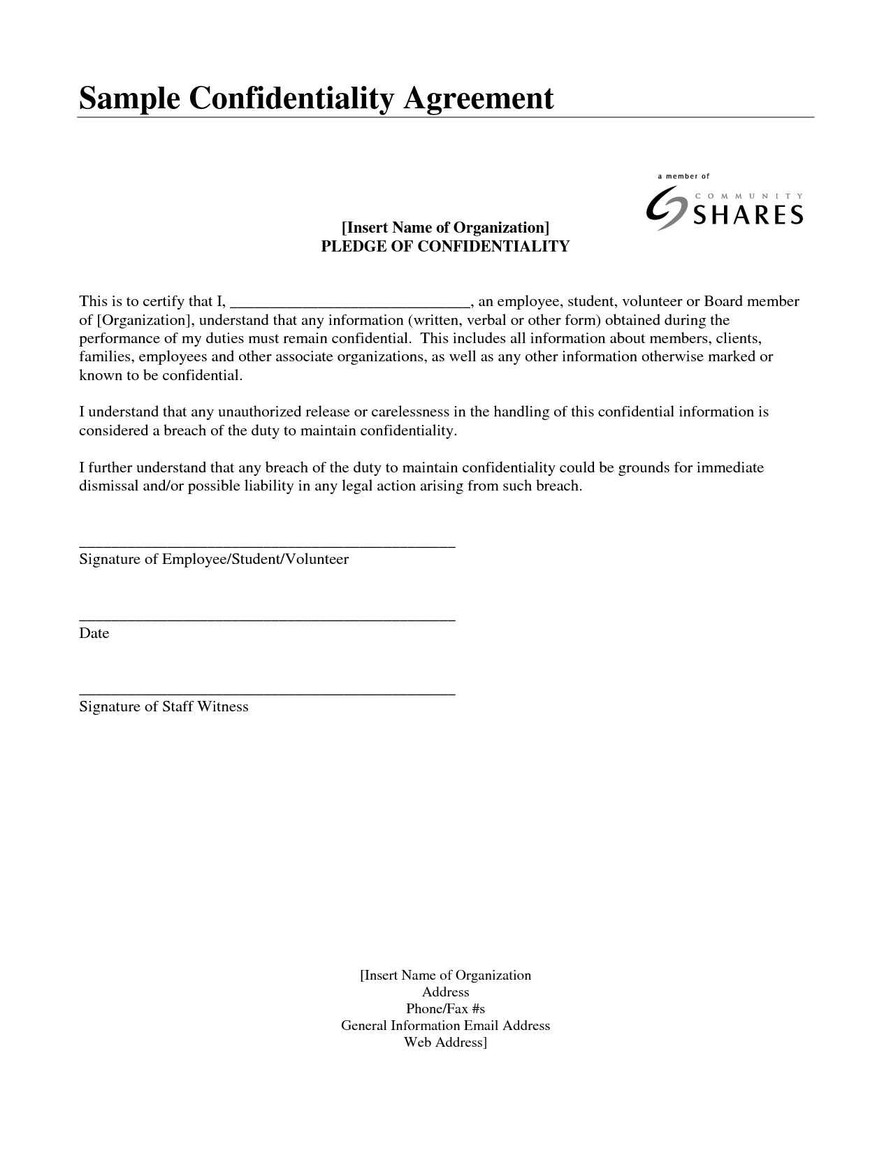 Confidentiality Agreement Template Example