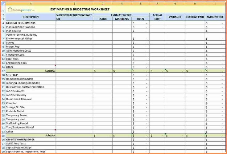 Construction Cost Tracking Worksheet Template Example