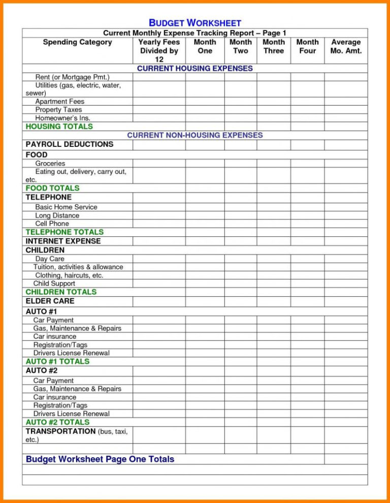 Construction Cost Tracking Worksheet Template