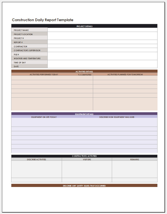  Free Editable Construction Daily Report Template