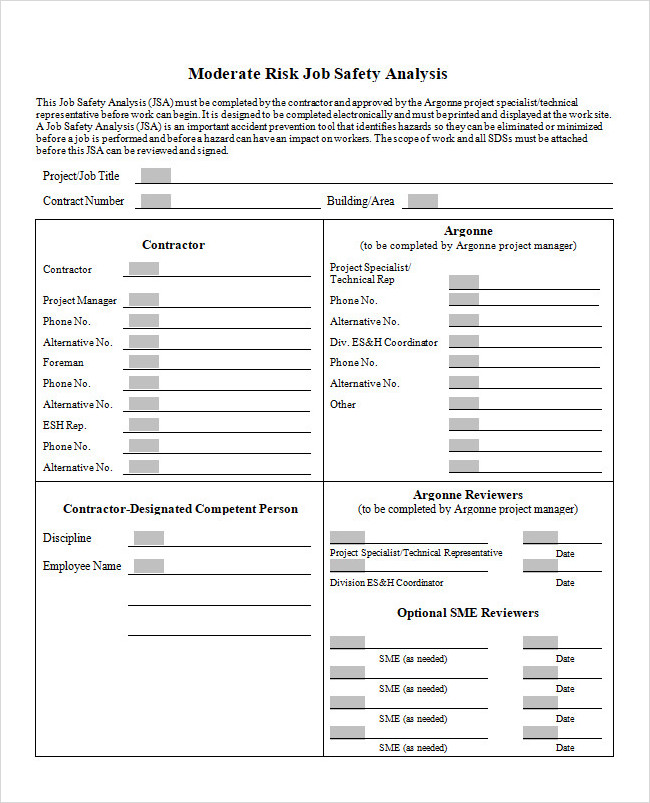 Construction Job Safety Analysis Template