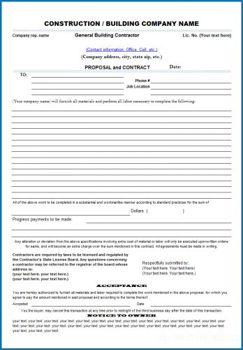 √ Free Printable Construction Proposal Template