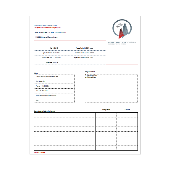 Construction Receipt Template Sample